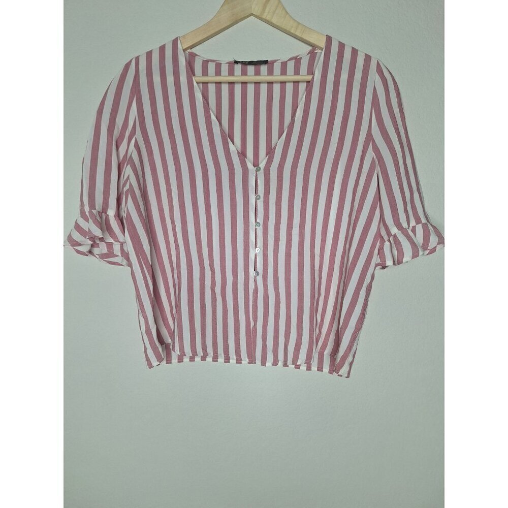💙 Zara Striped Cropped Feminine Summer Blouse 100% Viscose Size M